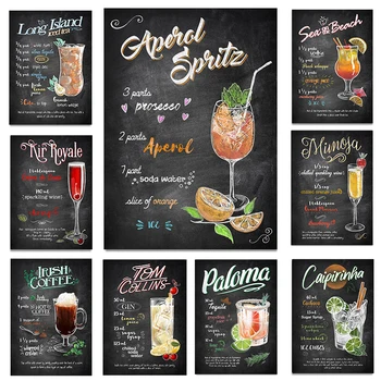 Реколта плакати напитки и коктейли плакат джин и тоник Mojito платно живопис и печат стена изкуство за кухня кафе бар декор