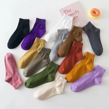Ретро дамски чорапи колеж стил момичета Kawaii сладък къси чорапи японски Harajuku плътен цвят дишаща за сив чорап на едро