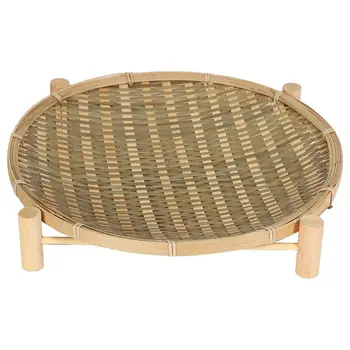 Ръчно изработени тъкани бамбукови плодове кошница храна хляб организатор кухня съхранение декоративни кръгла плоча със скоба