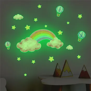  Светеща дъга облак стена стикери за детска стая таван декор блясък в тъмното дъга бебе спалня флуоресцентна звезда стикер