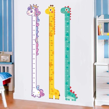 Сладък карикатура височина стикер жираф еднорог динозавър детска стая декор височина владетел момчета момичета стая стена стенопис подарък височина мярка