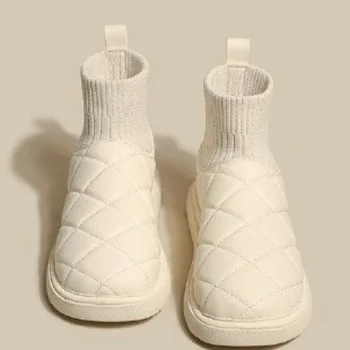 Снежни ботуши дамско кадифе сгъстяване 2023 нова зимна мода къса тръба приплъзване топъл хляб памучни обувки s зимни ботуши