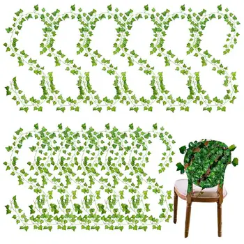 Фалшиви лозя 12 бр изкуствена зеленина листа изкуствен бръшлян зеленина венец висящи растения спалня естетически декор за дома градина