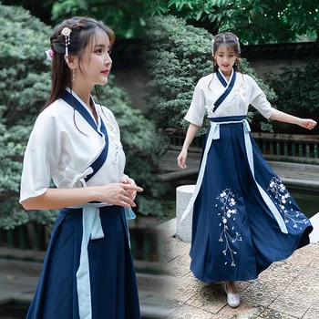  Ханфу, подобрен древен косплей на мъжа жена, момиче за рокля на ханфу, летен китайски стил, комплект за дълга пола на ханфус елемент евангелска рокля