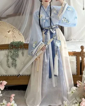 Ханфу рокля жени китайски традиционен косплей костюм танцова рокля Хелоуин Cos костюм училищни представления ханфу рокля синьо