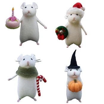 Хелоуин мишка с тиква филцови животни, игла филц коледна мишка, вълна филц ръчно изработени Хелоуин декорации