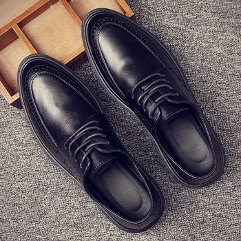 Черни кожени обувки Мъжки есенни бизнес официални облекла Британски мъжки костюм Меко дъно кожени обувки ретро посочи случайни мода