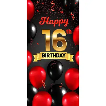 Честит 16-ти рожден ден Декор Банер на вратата Фон Розово розово злато Черно Червено Синьо Лилаво Сладко Шестнадесет 16-годишни за момиче Момче